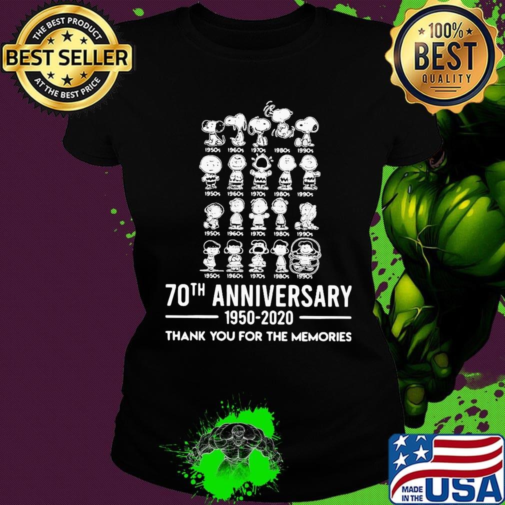 The peanuts cartoon 70th anniversary 1950 2020 thank you for the memories s Ladies tee The peanuts cartoon 70th anniversary 1950 2020 thank you for the memories s Ladies tee