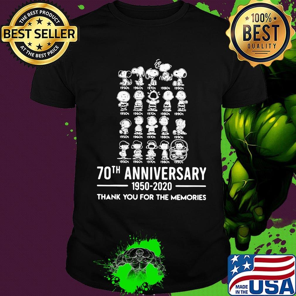 The peanuts cartoon 70th anniversary 1950 2020 thank you for the memories shirt The peanuts cartoon 70th anniversary 1950 2020 thank you for the memories shirt