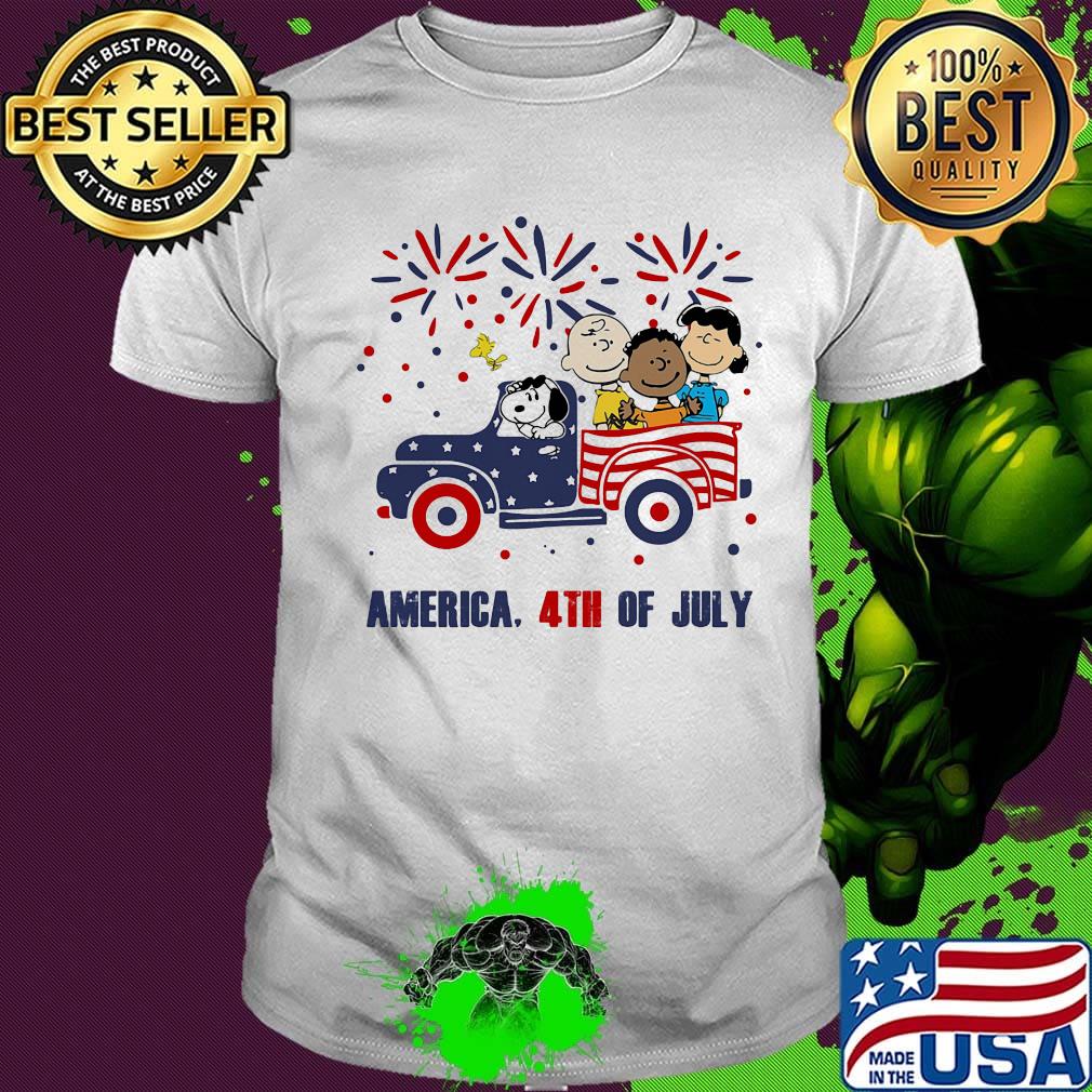 The peanuts characters driving car fire america 4th of july independence day shirt