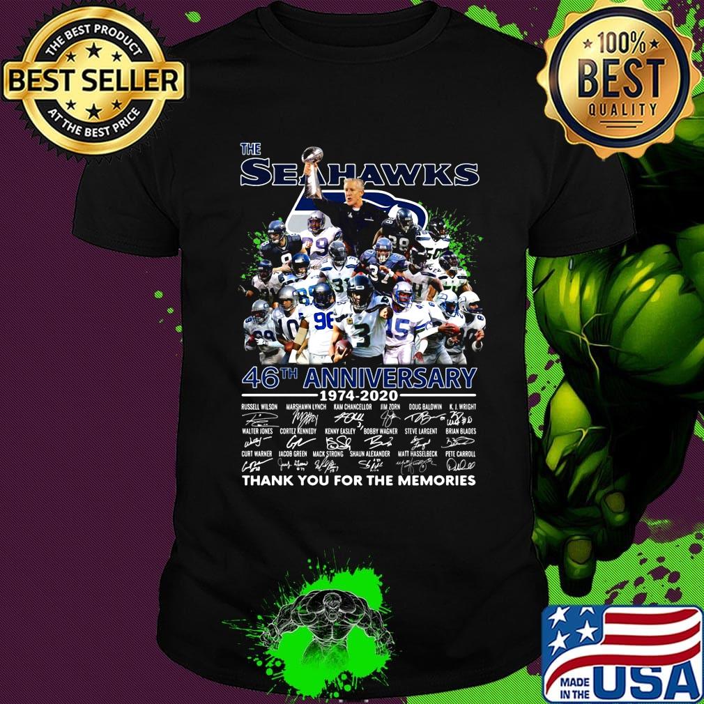 The seattle seahawks 46th anniversary 1974 2020 thank you for the memories signatures football shirt