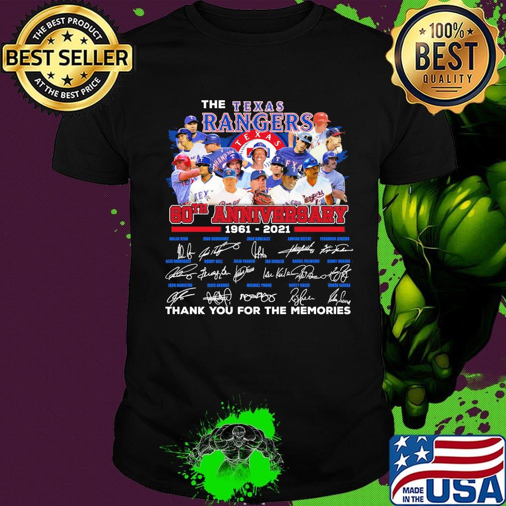 The texas rangers 60th anniversary 1961 2020 thank you for the memories signatures shirt
