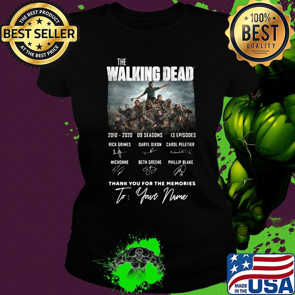 The walking dead 2010 2020 9 seasons 13 episodes thank you for the memories to your name signatures s Ladies tee The walking dead 2010 2020 9 seasons 13 episodes thank you for the memories to your name signatures s Ladies tee