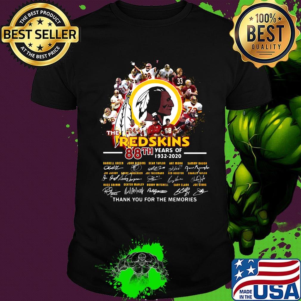 The washington redskins team 88th anniversary 1932 2020 thank you for the memories signatures shirt