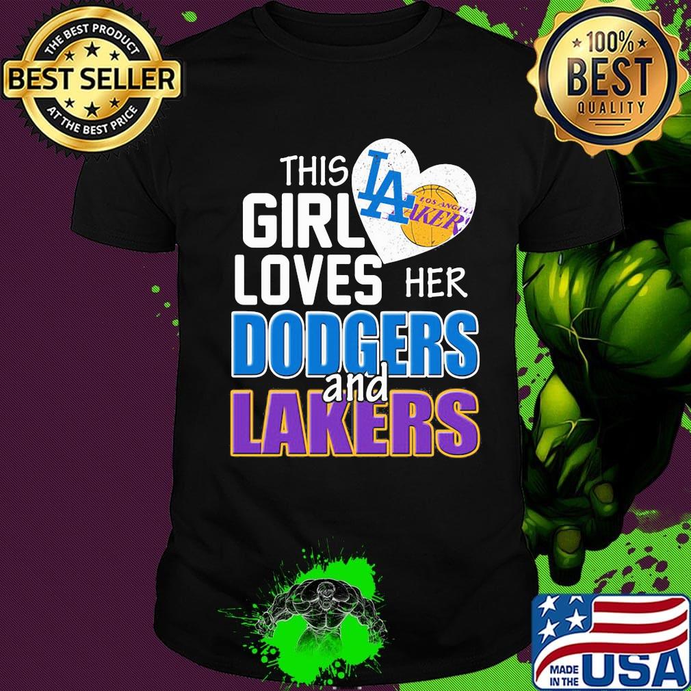 This girl loves her dodgers and lakers heart shirt