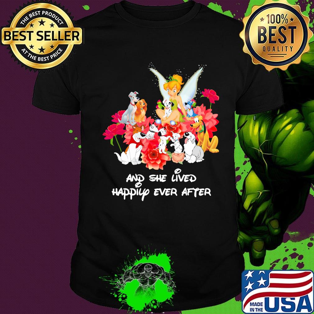 Tinkerbell and dogs and she lived happily ever after shirt