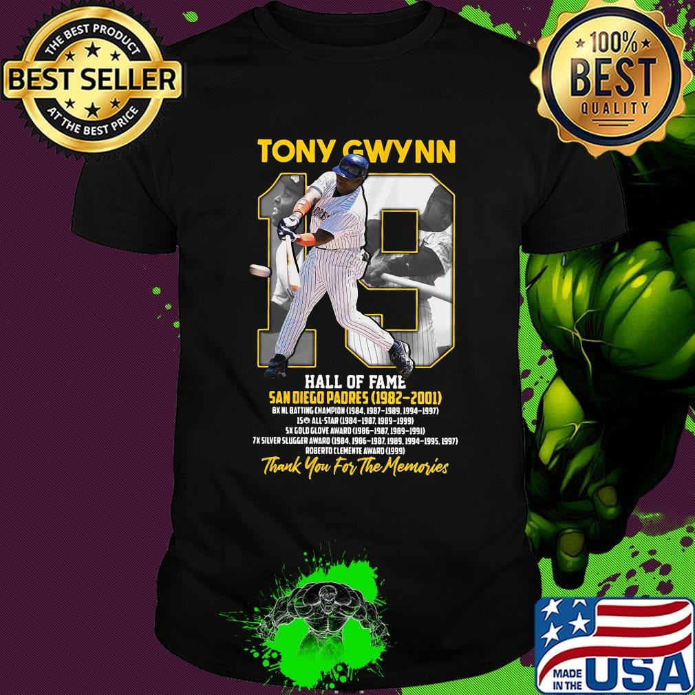 Tony gwynn 19 hall of fame san diego padres 1982 2001 thank you for the memories shirt