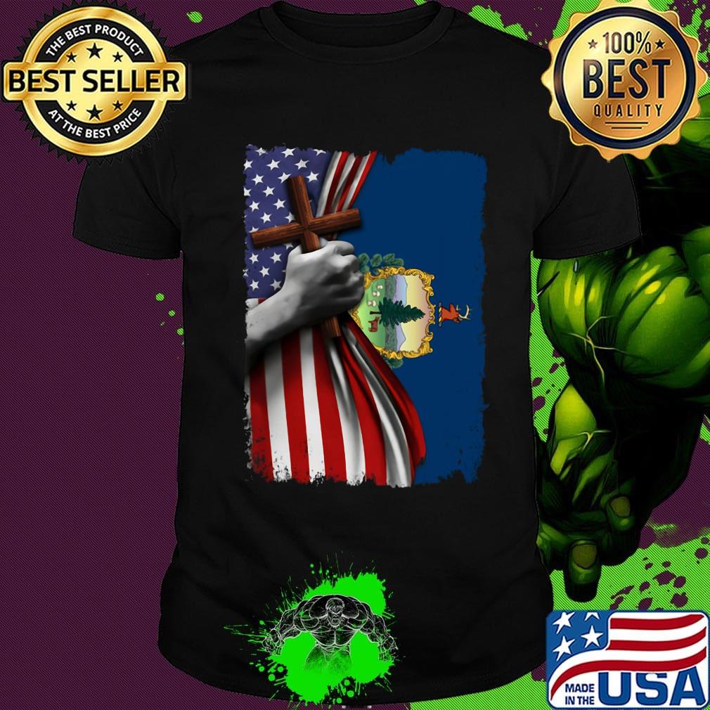Vermont american flag cross happy independence day shirt