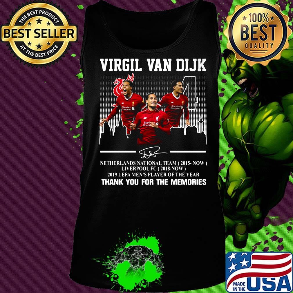 Virgil van dijk netherlands national team 2015-now liverpool fc 2018 now 2019 uefa men's player of the year thank you for the memories signature s Tank top Virgil van dijk netherlands national team 2015-now liverpool fc 2018 now 2019 uefa men's player of the year thank you for the memories signature s Tank top
