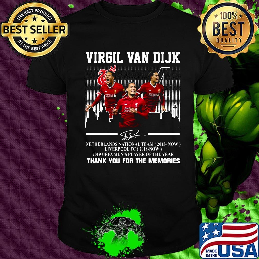 Virgil van dijk netherlands national team 2015-now liverpool fc 2018 now 2019 uefa men's player of the year thank you for the memories signature shirt