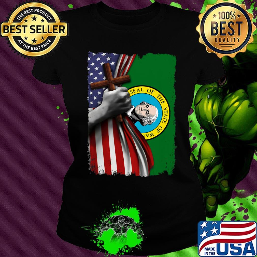 Washington american flag cross happy independence day s Ladies tee Washington american flag cross happy independence day s Ladies tee