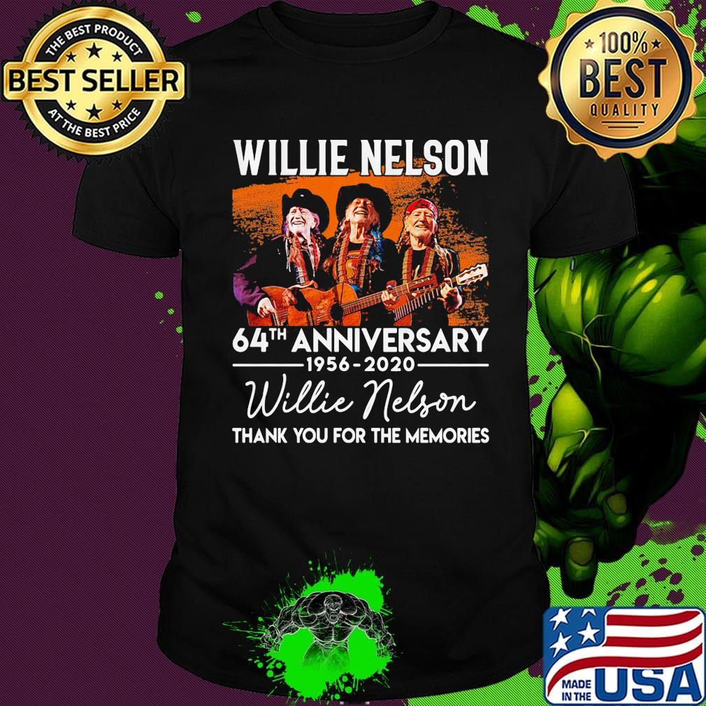 Willie nelson 64th anniversary 1956 2020 thank you for the memories guitar shirt