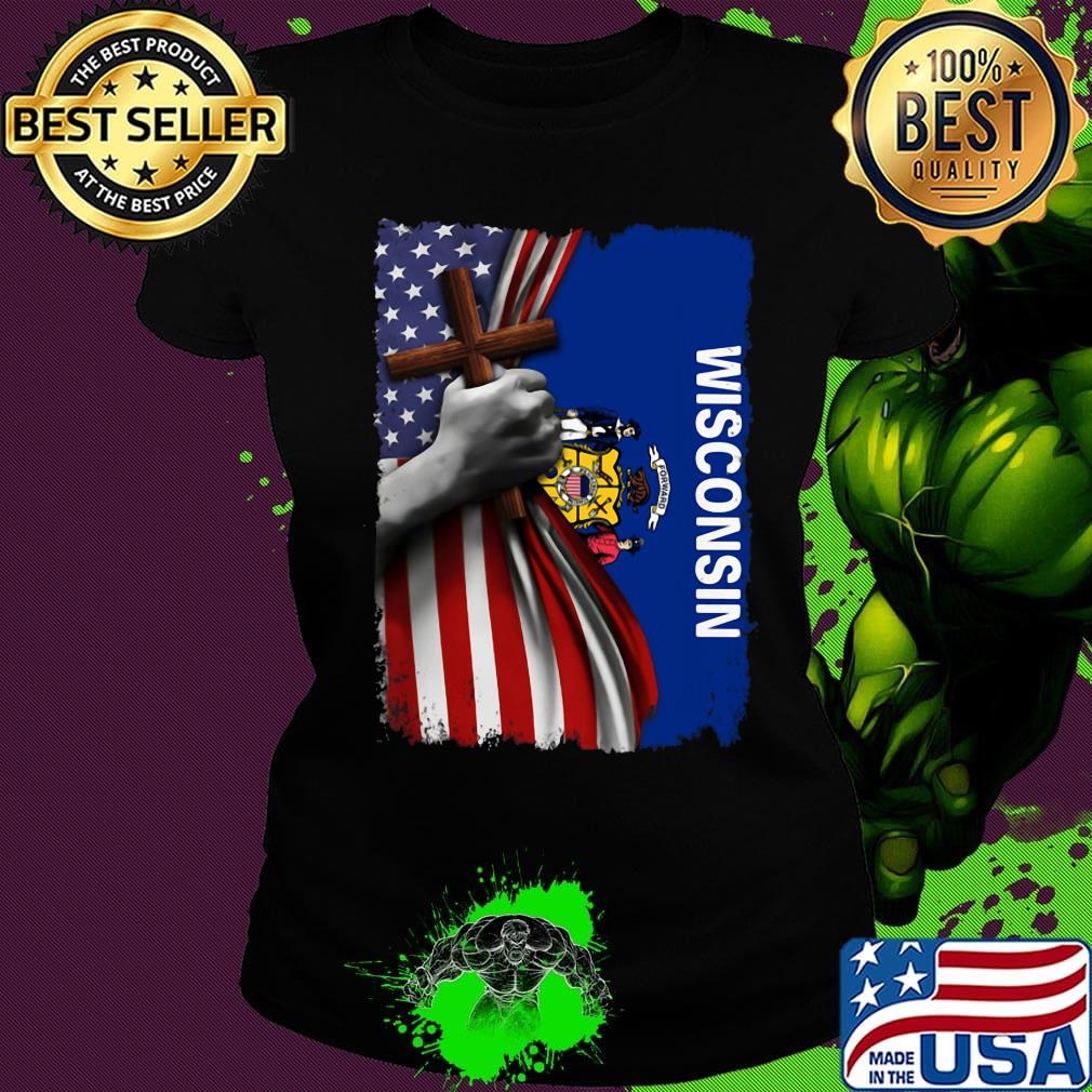 Wisconsin american flag cross happy independence day s Ladies tee Wisconsin american flag cross happy independence day s Ladies tee