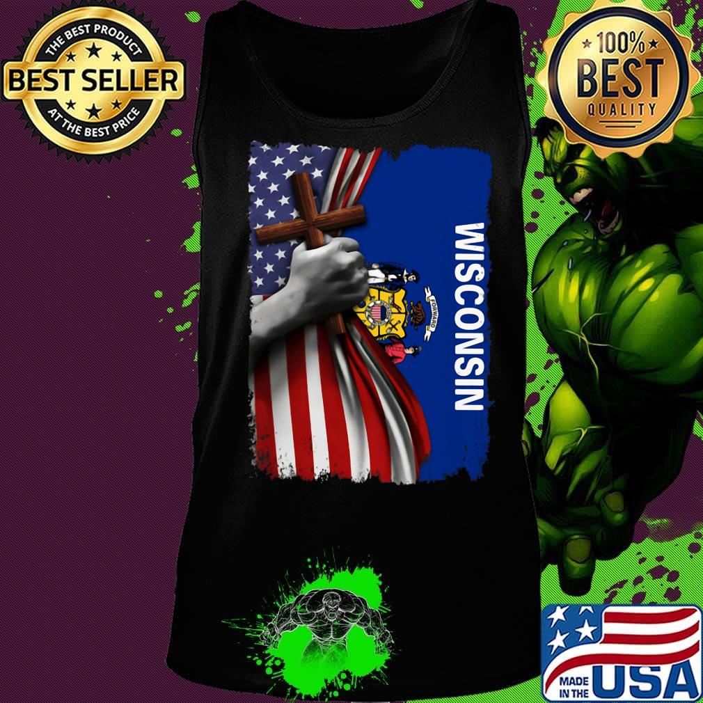 Wisconsin american flag cross happy independence day s Tank top Wisconsin american flag cross happy independence day s Tank top