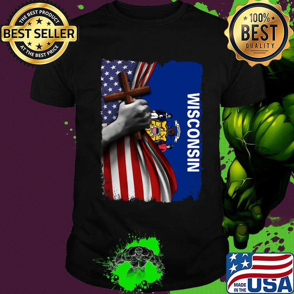 Wisconsin american flag cross happy independence day shirt
