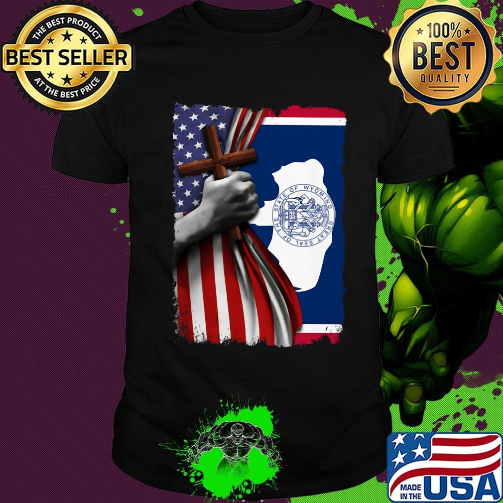 Wyoming american flag cross happy independence day shirt