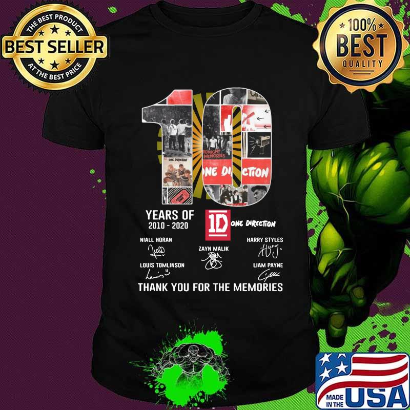 10 years of 2010 2020 one direction thank you for the memories signatures shirt