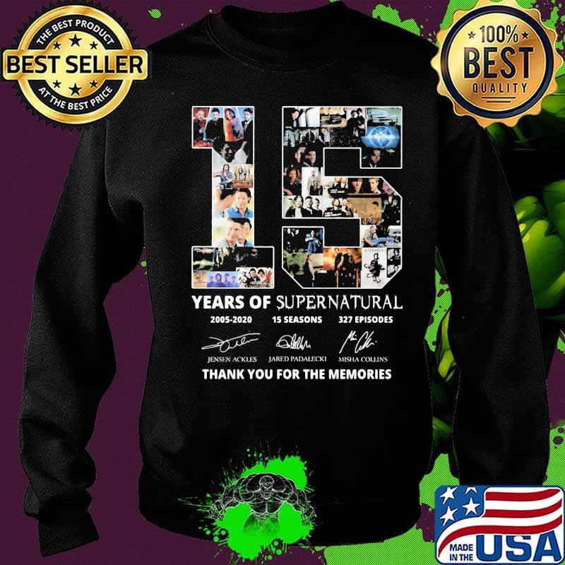 15 years of supernatural 2005 2020 15 seasons 327 episodes thank you for the memories signatures s Sweater 15 years of supernatural 2005 2020 15 seasons 327 episodes thank you for the memories signatures s Sweater
