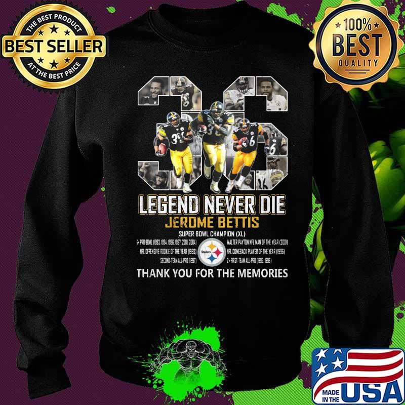 36 legends never die jerome bettis pittsburgh steelers thank you for the memories signatures s Sweater 36 legends never die jerome bettis pittsburgh steelers thank you for the memories signatures s Sweater