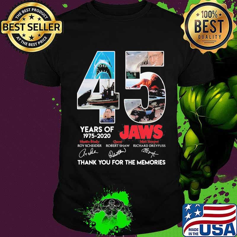 45 years of 1975 2020 jaws thank you for the memories signatures shirt