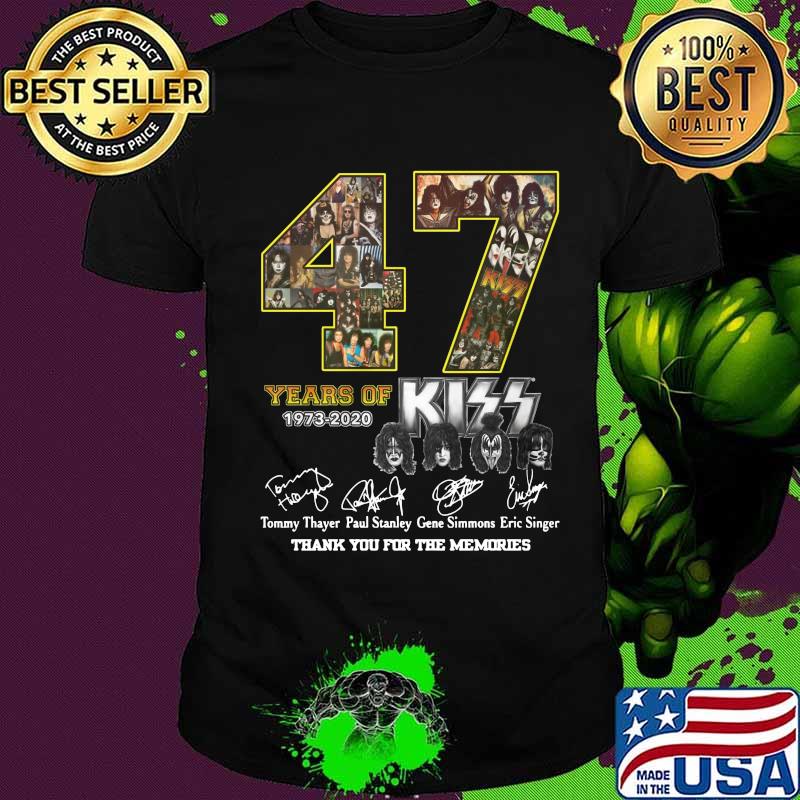47 years of 1973 2020 kiss band thank you for the memories signatures shirt
