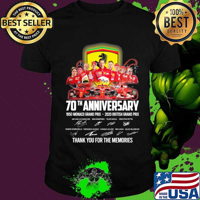 70th anniversary 1950 monaco grand prix 2020 british grand prix thank you for the memories signatures shirt