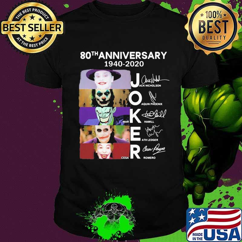 80th anniversary 1940 2020 joker characters signatures shirt