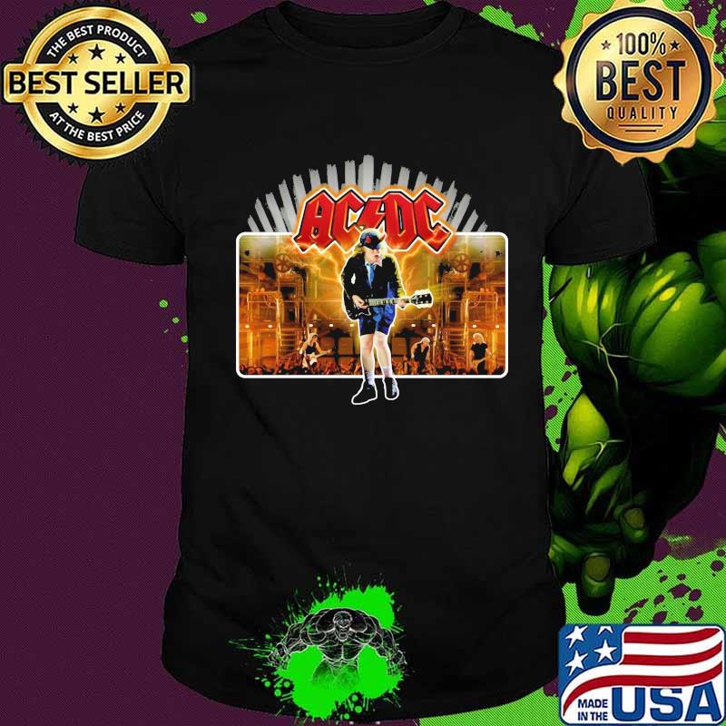 Acdc band angus young playing guitar shirt