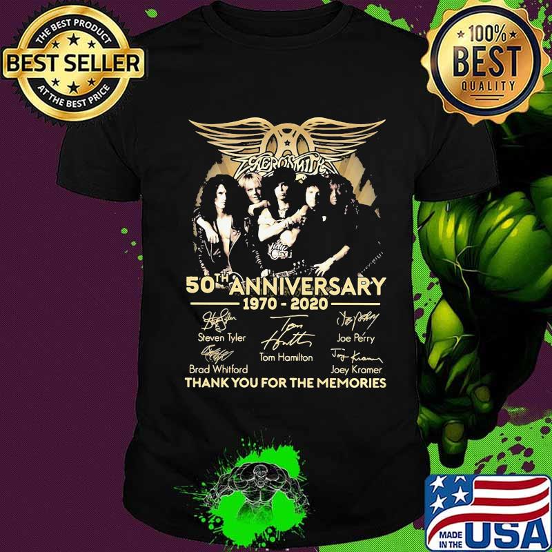 Aerosmith 50th anniversary 1970 2020 thank you for the memories signatures shirt