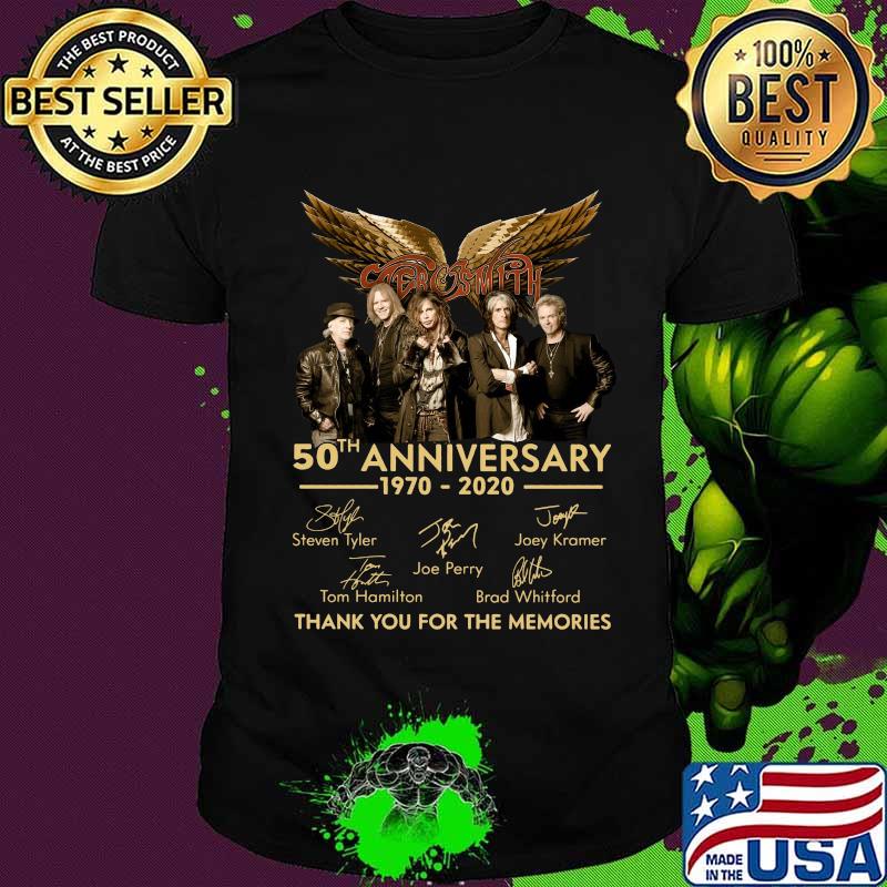 Aerosmith 50th anniversary 1970 2020 thank you for the memories signatures shirt