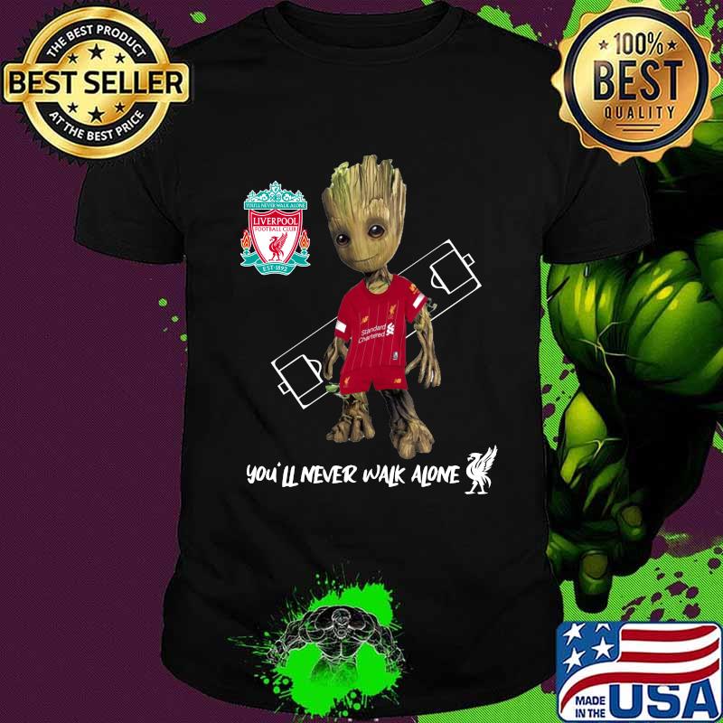 Baby groot liverpool fc you'll never walk alone shirt