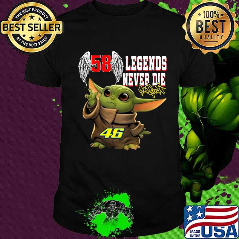 Baby yoda 58 valentino rossi wings legends never die 46 signature shirt