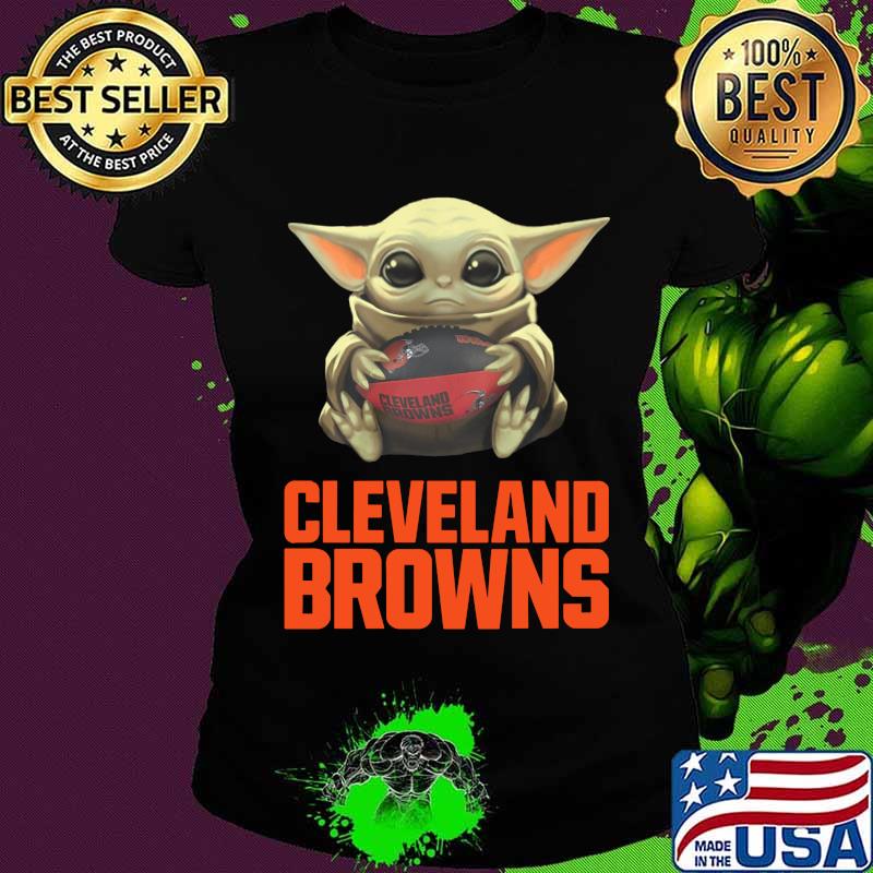 Baby yoda hug cleveland browns logo s Ladies tee Baby yoda hug cleveland browns logo s Ladies tee