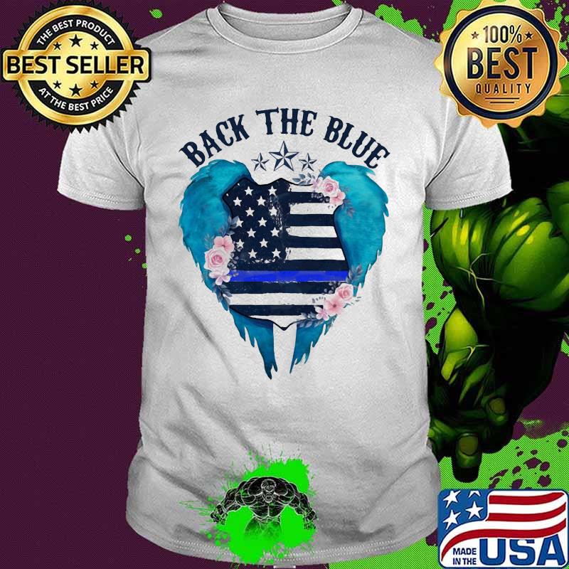 Back the blue american flag independence day wings flowers shirt