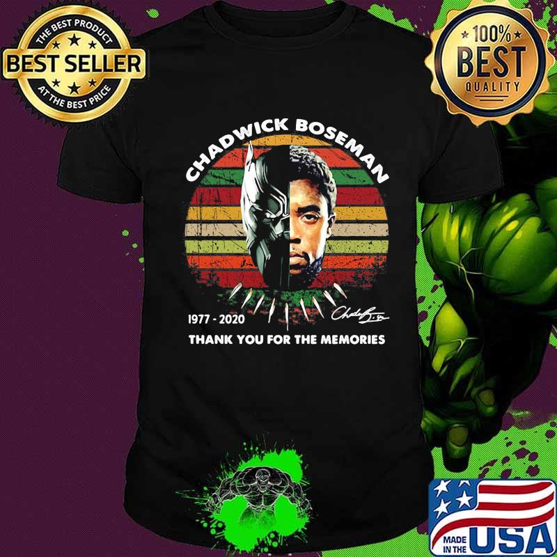 Black panther rip chadwick Boseman 1977 2020 thank you for the memories signature vintage retro shirt