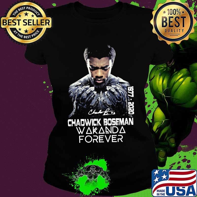 Black panther rip chadwick Boseman 1977 2020 wakanda forever signature s Ladies tee Black panther rip chadwick Boseman 1977 2020 wakanda forever signature s Ladies tee