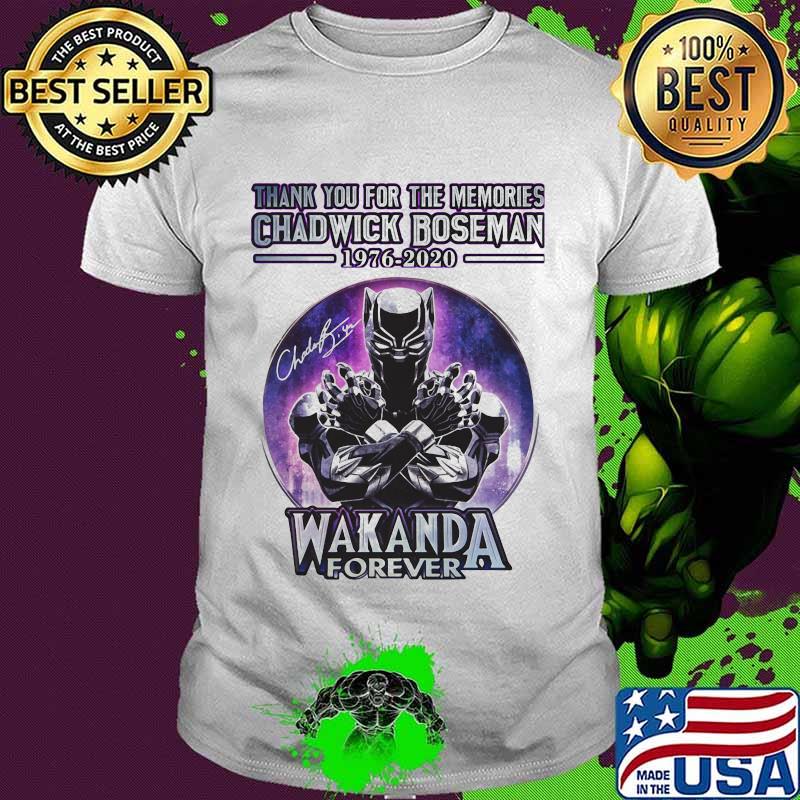 Black panther thank you for the memories chadwick 1976 2020 wakanda forever signature shirt