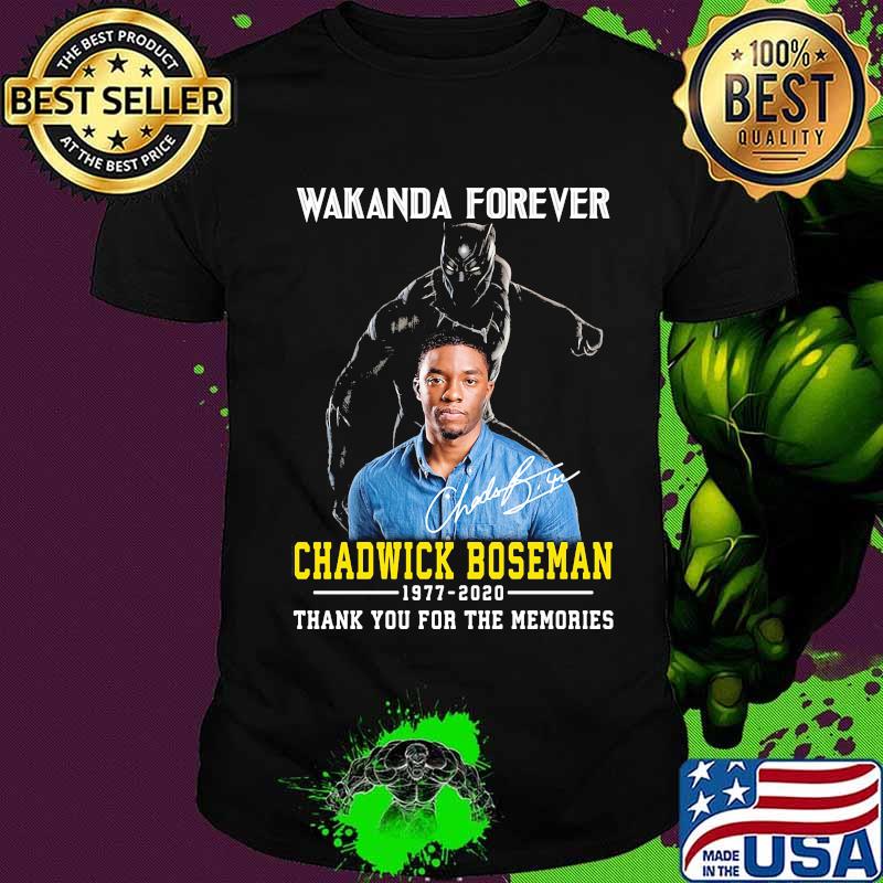 Black panther wakanda forever rip chadwick Boseman 1977 2020 thank you for the memories signature shirt