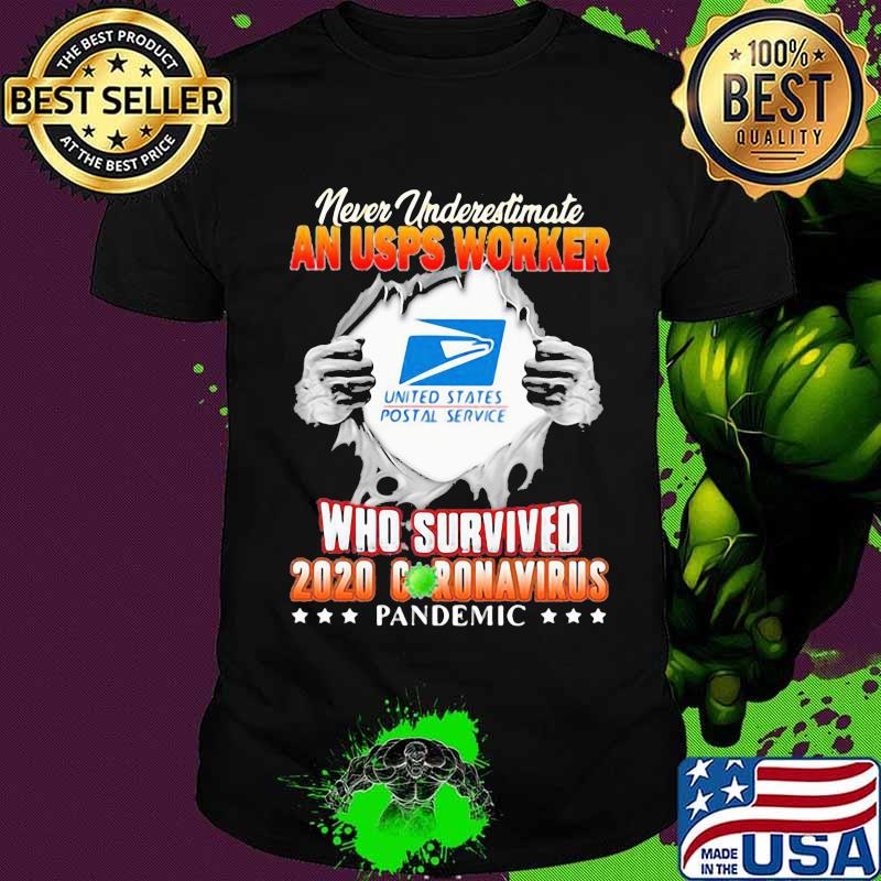 Blood insides never underestimate a postal service who survived 2020 coronavirus pandemic shirt