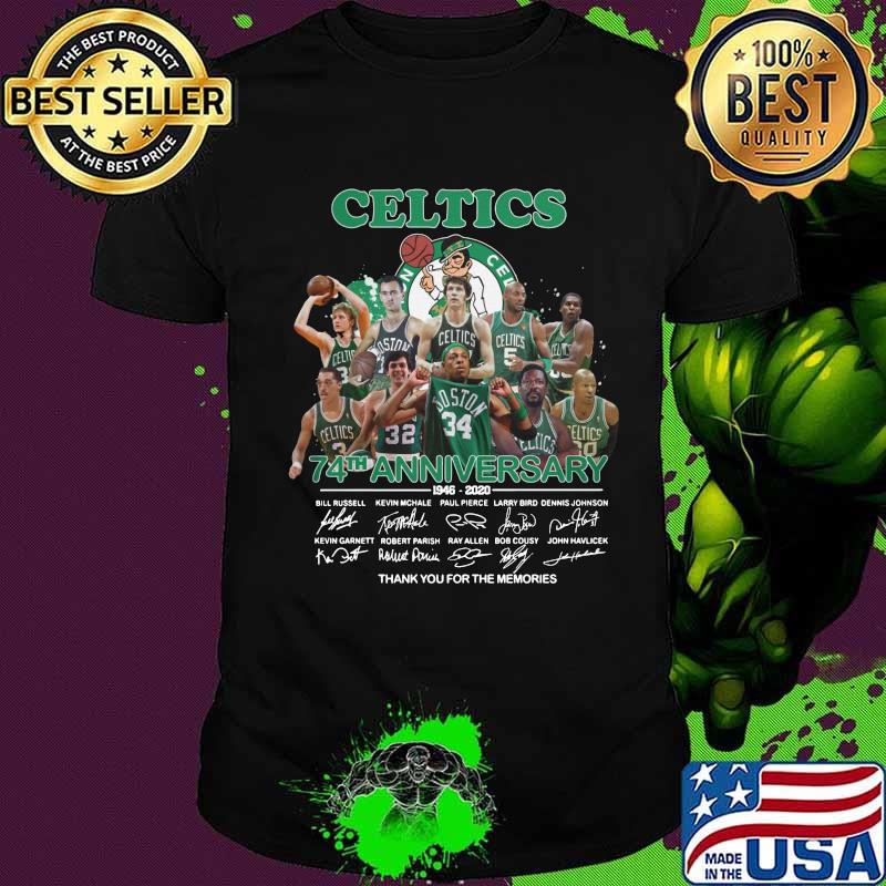 Boston celtics 74th anniversary 1946 2020 thank you for the memories signatures shirt