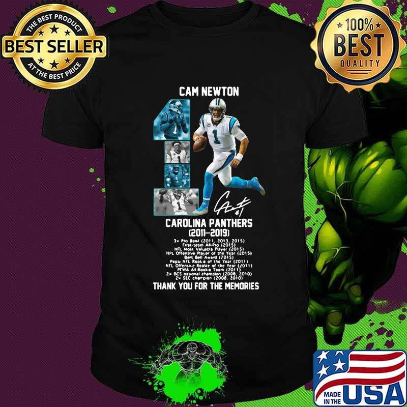 Cam newton 1 carolina panthers 2011 2019 thank you for the memories signature shirt