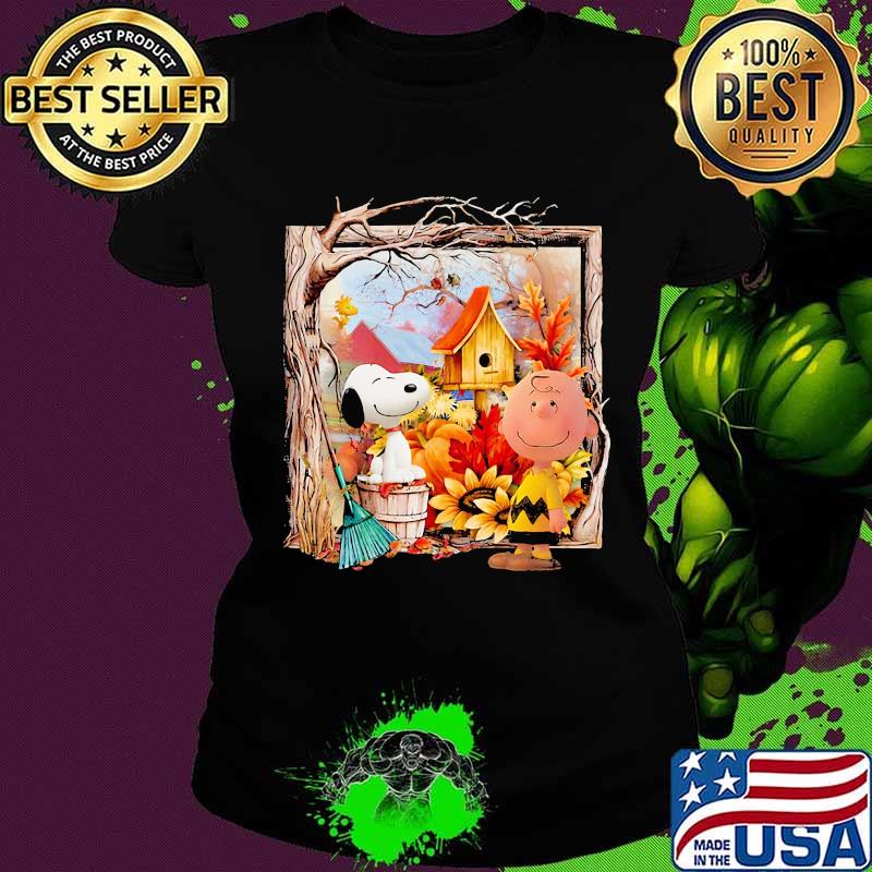 Charlie brown and snoopy fall maple leaves sunflowers s Ladies tee Charlie brown and snoopy fall maple leaves sunflowers s Ladies tee