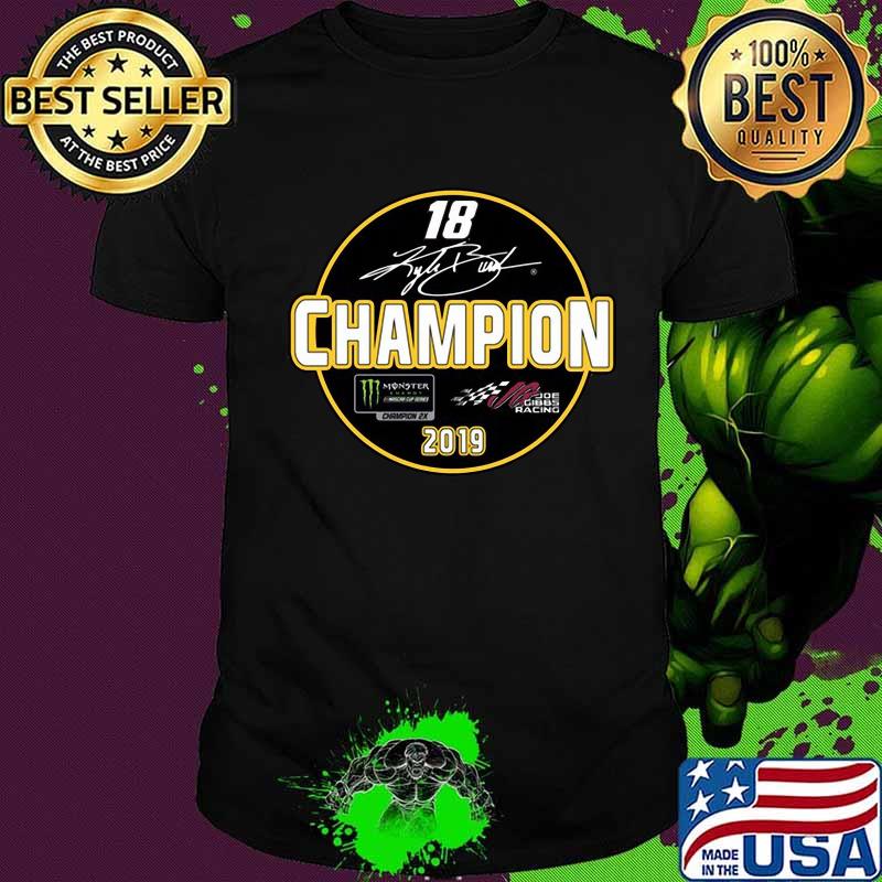 Checkered flag kyle busch 18 champion joe gibbs racing 2019 signature shirt