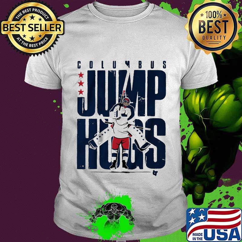 Columbus jump hugs hockey shirt