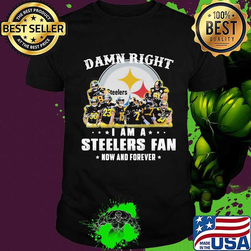 Damn right i am a pittsburgh steelers fan now and forever stars signatures shirt