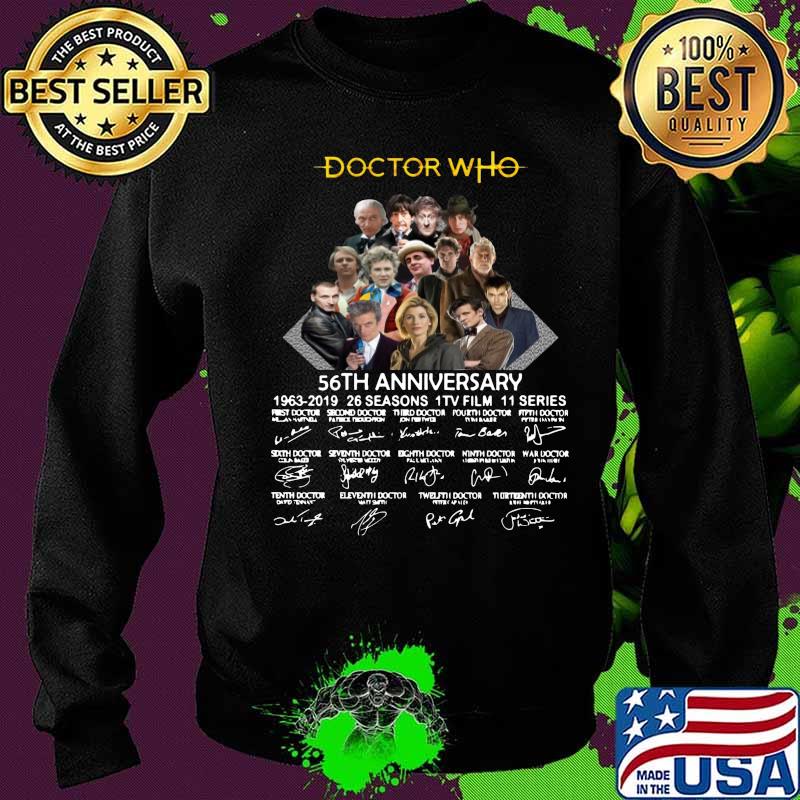 Doctor who 56th anniversary 1963 2019 26 seasons 11 tv film 11 series signatures s Sweater Doctor who 56th anniversary 1963 2019 26 seasons 11 tv film 11 series signatures s Sweater