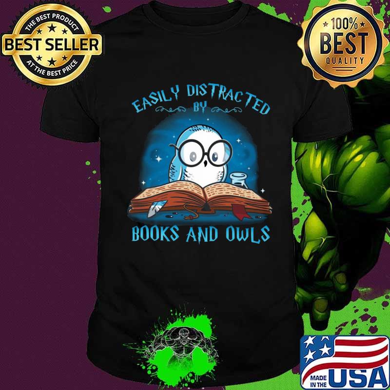 Easily distracted by books and owl shirt