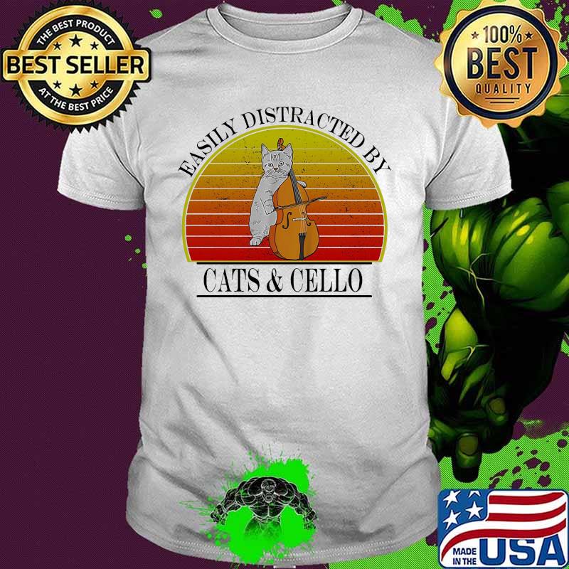 Easily distracted by Cats and Cello Vintage retro shirt