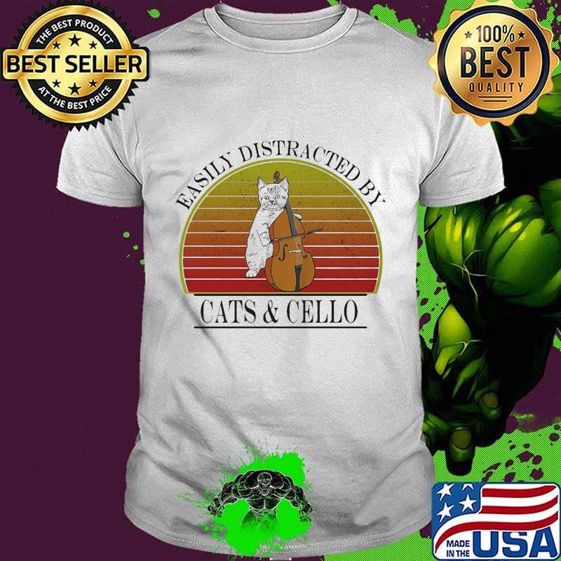 Easily distracted by cats and cello vintage retro white shirt