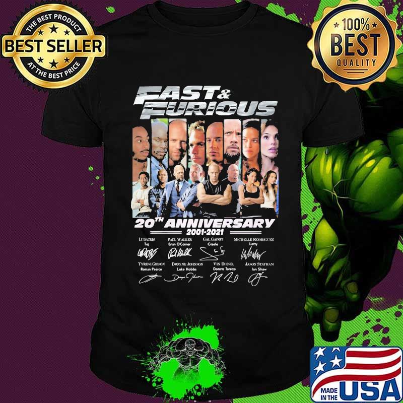 Fast and furious 20th anniversary 2001 2020 thank you for the memories signatures shirt