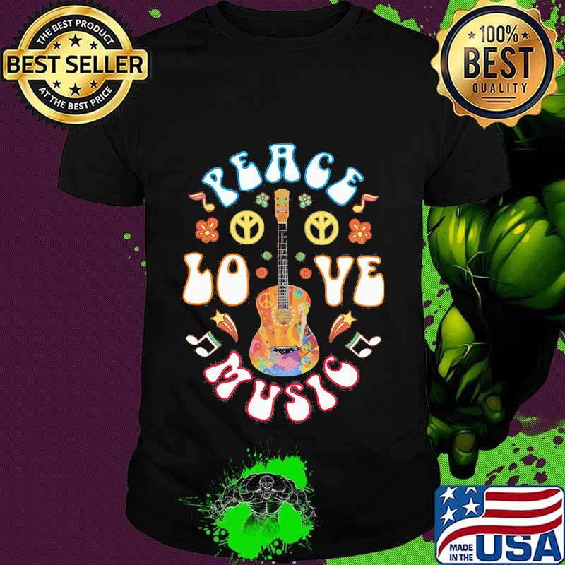 Flower guitar peace love music hippie shirt